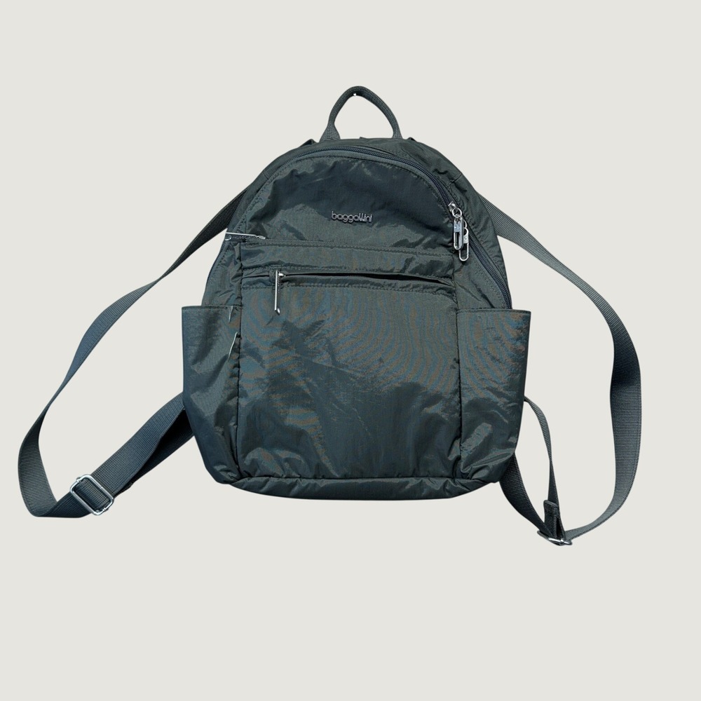 Baggallini Backpack Women Small Gray RFID Blocking Multi Pocket Utility Tech